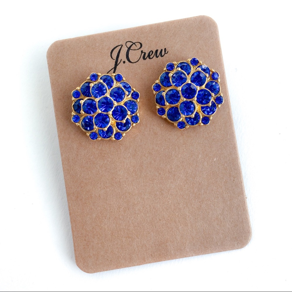 Jcrew floral blue crystal statement earrings